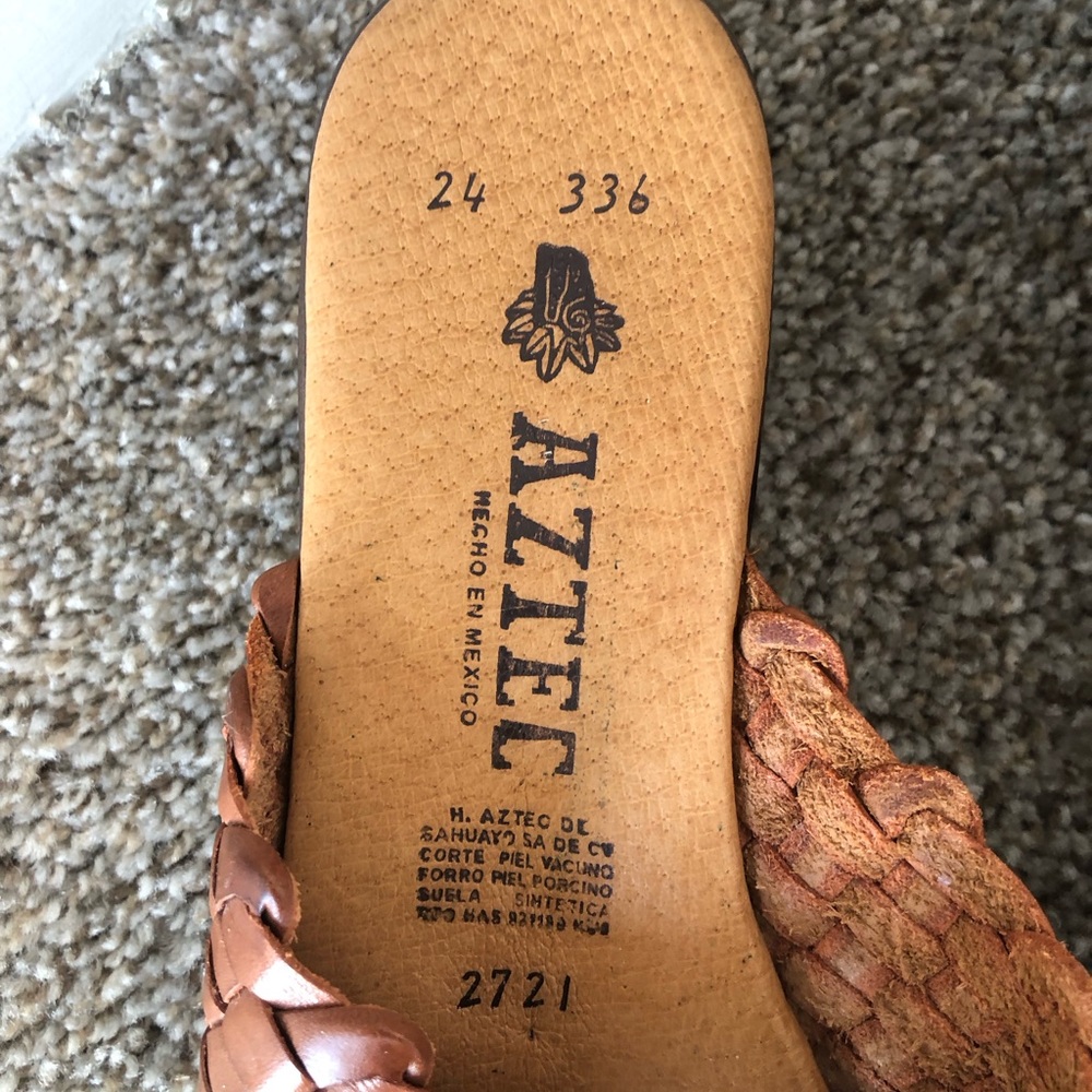 Aztec Braided Leather Slide Mules in Cognac - Picture 7 of 16
